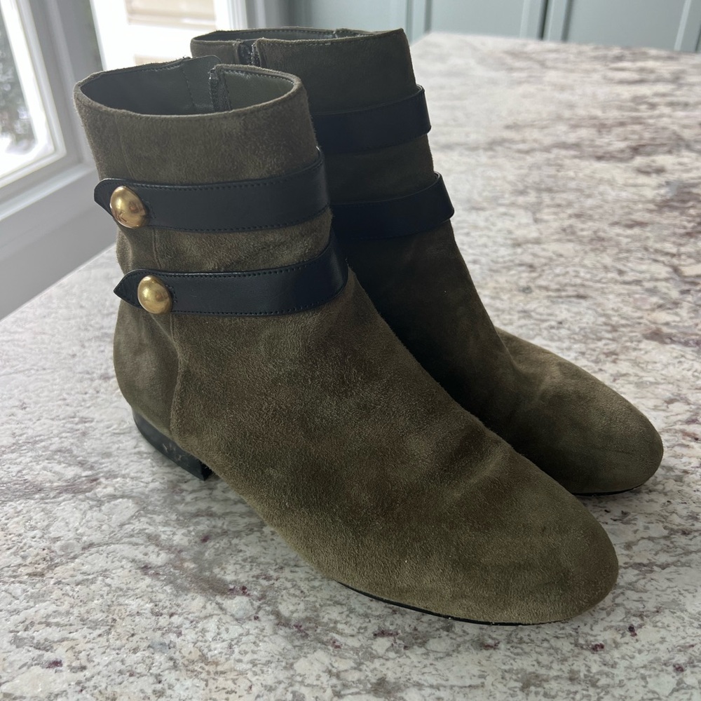 Michael Kors Suede Ankle Boots with Gold Accents